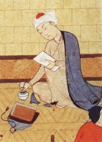 unknow artist Qays,the future Majnun,begins as a scribe to write his poem in honor of the theophany through Layli Germany oil painting art